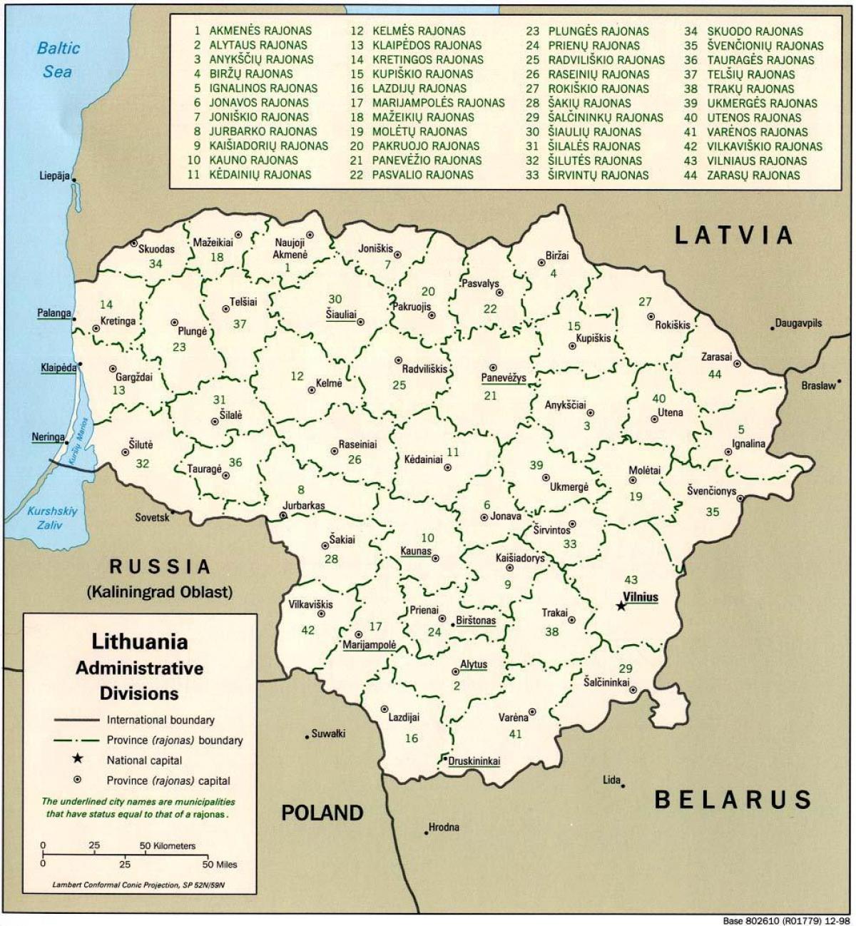 Kaart van kaart met steden in Litouwen